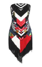 Balmain Fringed Patchwork Embroidered Strapless Dress