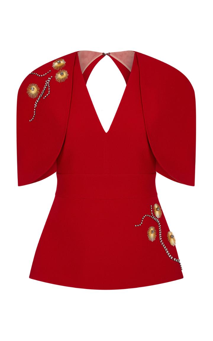Safiyaa Orien Embroidered Crepe Peplum Top
