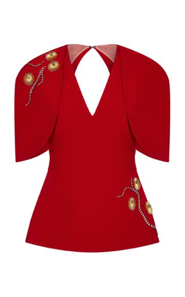 Safiyaa Orien Embroidered Crepe Peplum Top