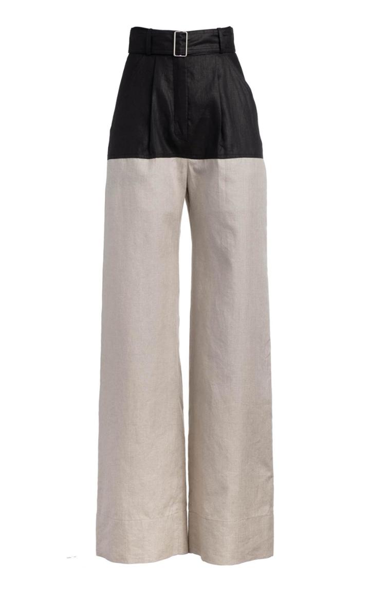 Matthew Bruch Two-tone High-rise Linen Wide-leg Pant