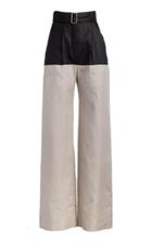 Matthew Bruch Two-tone High-rise Linen Wide-leg Pant