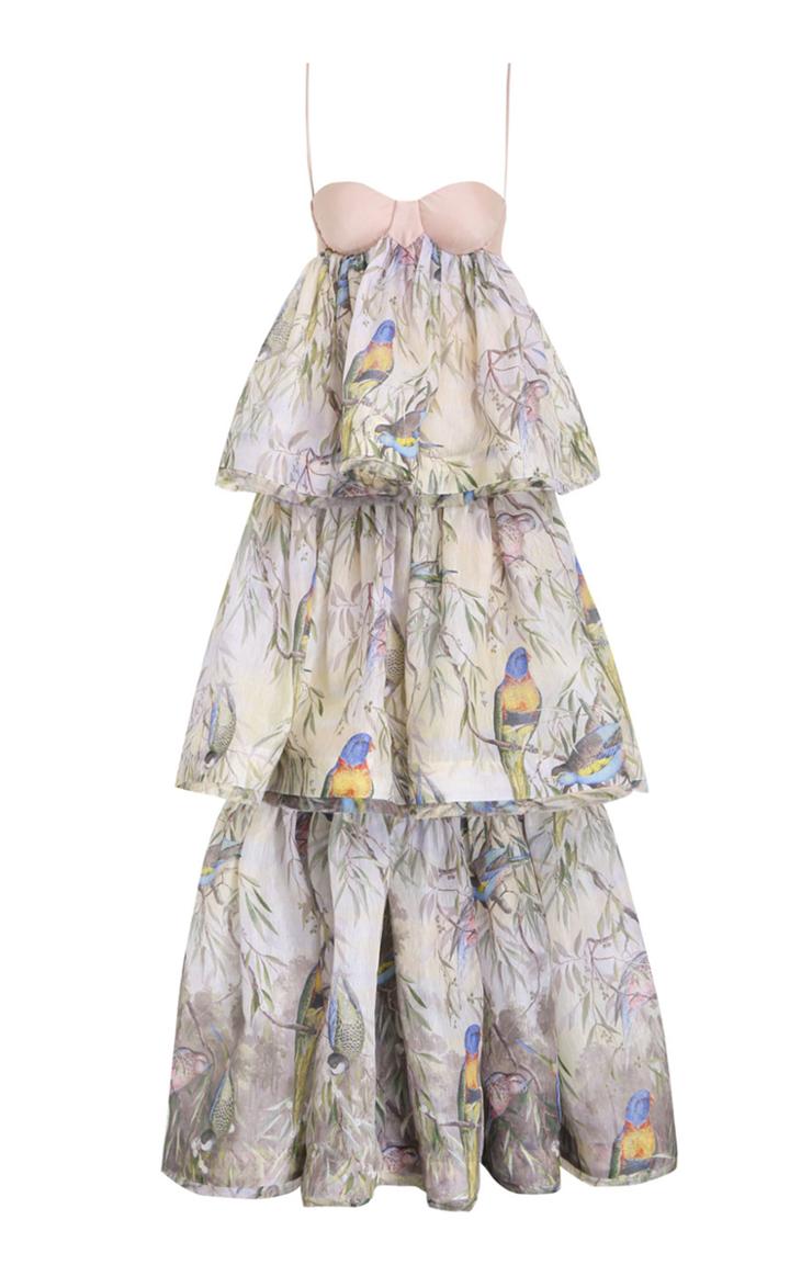 Moda Operandi Zimmermann Candescent Tiered Linen-silk Gown