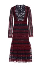 Costarellos Striped Lace Long Sleeve Dress