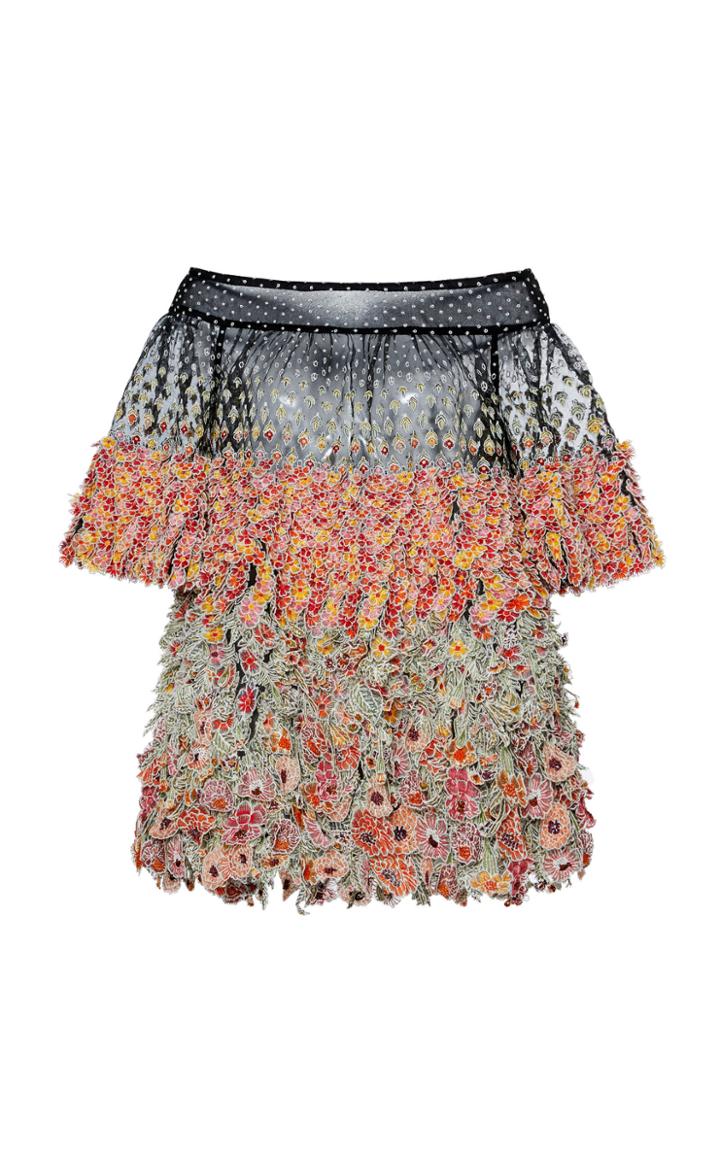 Moda Operandi Rahul Mishra Marigold Floral-appliqud Silk Off-the-shoulder Mini Dres