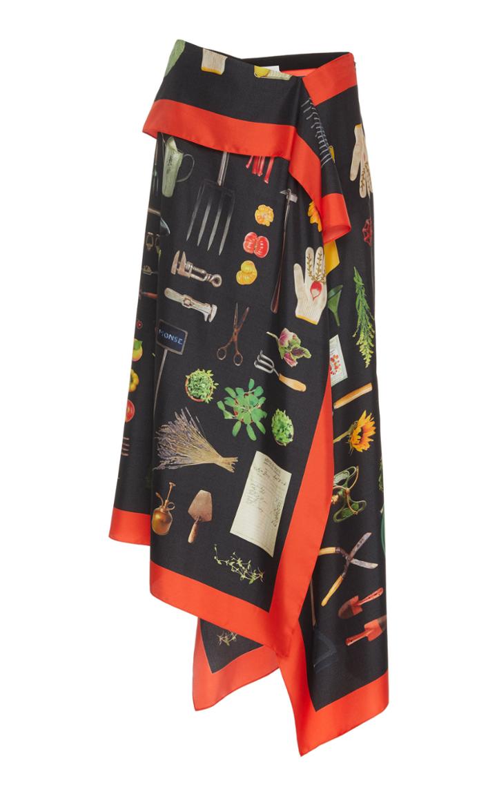 Moda Operandi Monse Asymmetric Printed Silk Skirt Size: 0