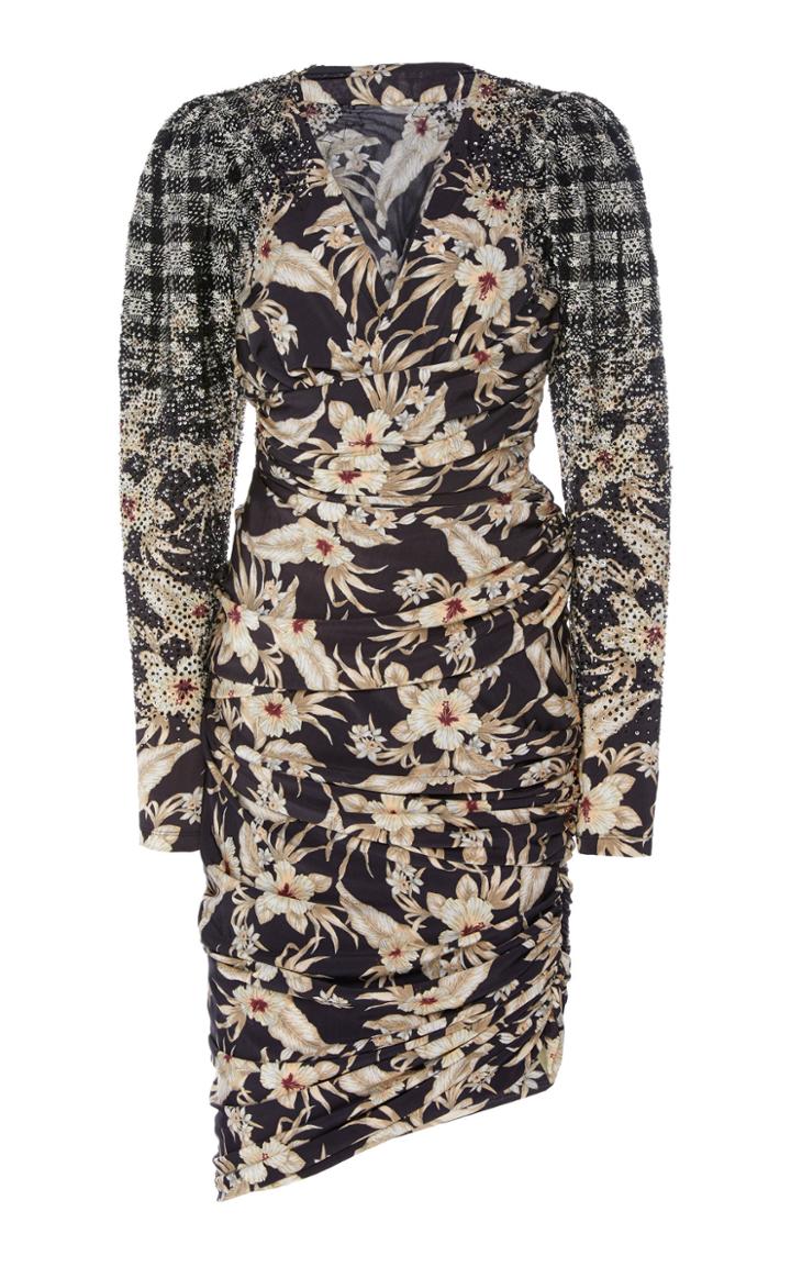 Altuzarra Larisa Ruched V-neck Printed Dress