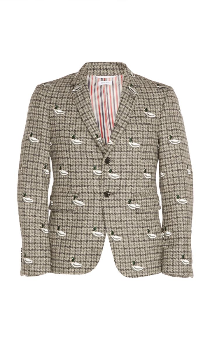 Thom Browne Classic Blazer In Gunclub Shetland With Duck Embroidery