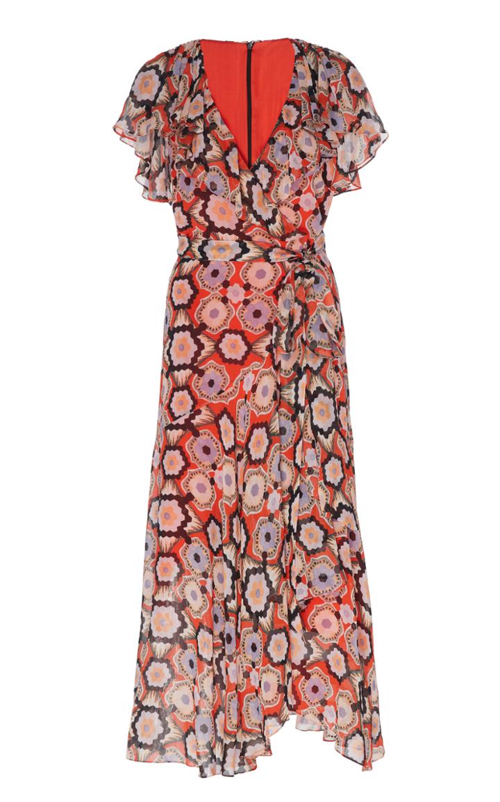 Moda Operandi Temperley London Printed Silk Ruffled Midi Dress Size: 6