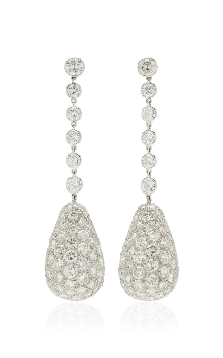 Moda Operandi Stephen Russell One Of A Kind Platinum & Diamond Pave Drop Earrings