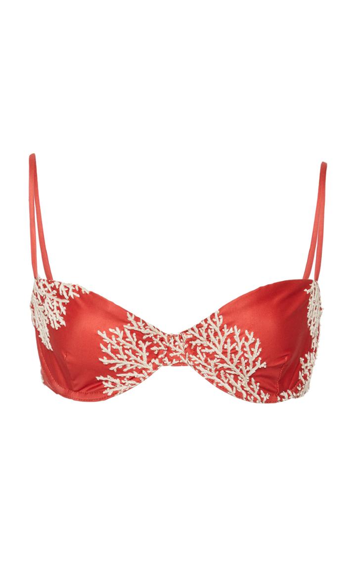 Moda Operandi Agua By Agua Bendita Mostaza Coralina Coral Embroidered Bikini Top Siz