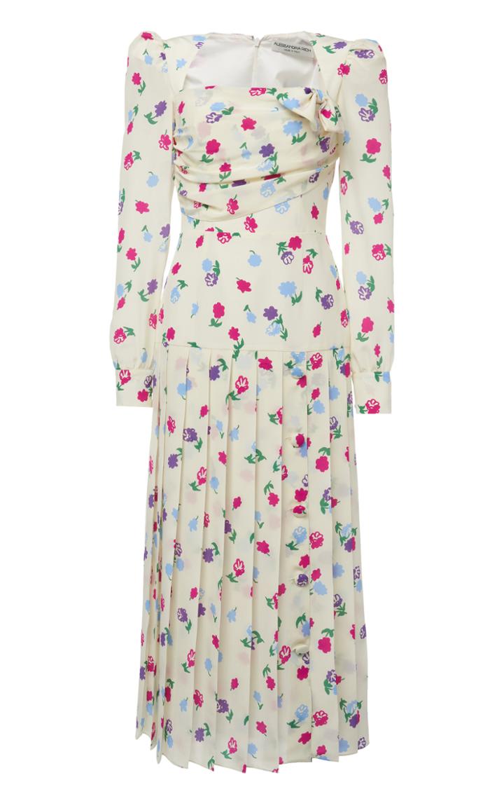 Moda Operandi Alessandra Rich Pleated Silk Midi Dress