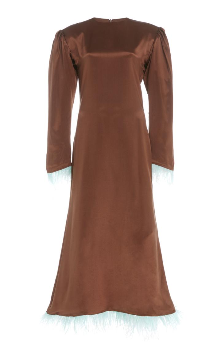 Rowen Rose Feather-trimmed Silk Maxi Dress