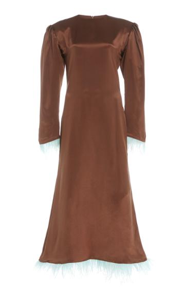 Rowen Rose Feather-trimmed Silk Maxi Dress