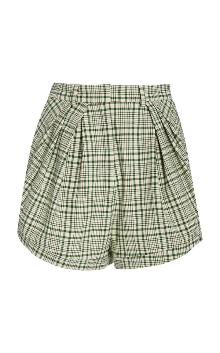 Moda Operandi Rosie Assoulin Pleated Plaid Cotton Shorts