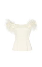 Marchesa Ostrich Feather Embroidered Off Shoulder Top