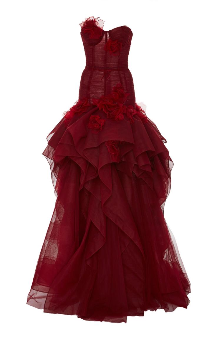 Marchesa Strapless Tulle Drop Waist Gown