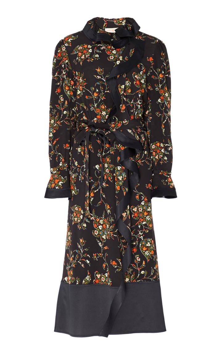 Tory Burch Printed Silk Ruffle Wrap Dress