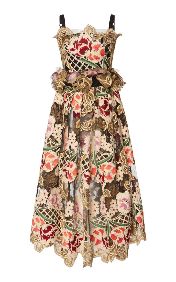 Dolce & Gabbana Floral-embroidered Tea-length Gown