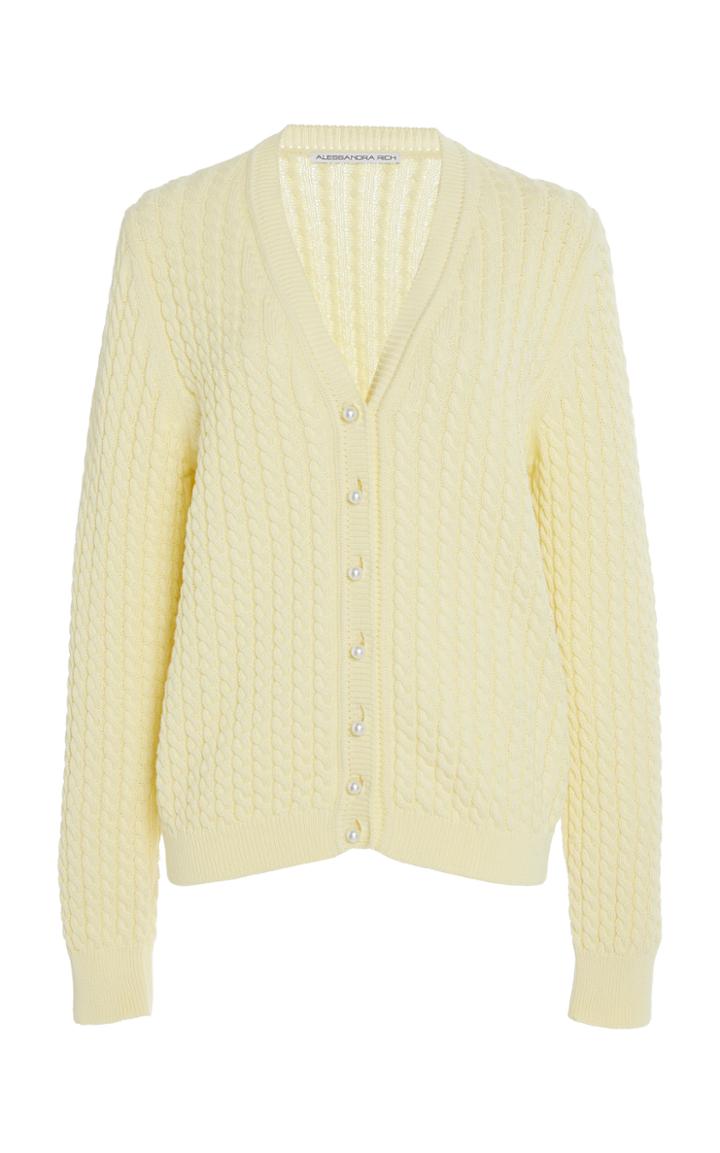 Alessandra Rich Long-sleeve Cotton Ribbed-knit Cardigan