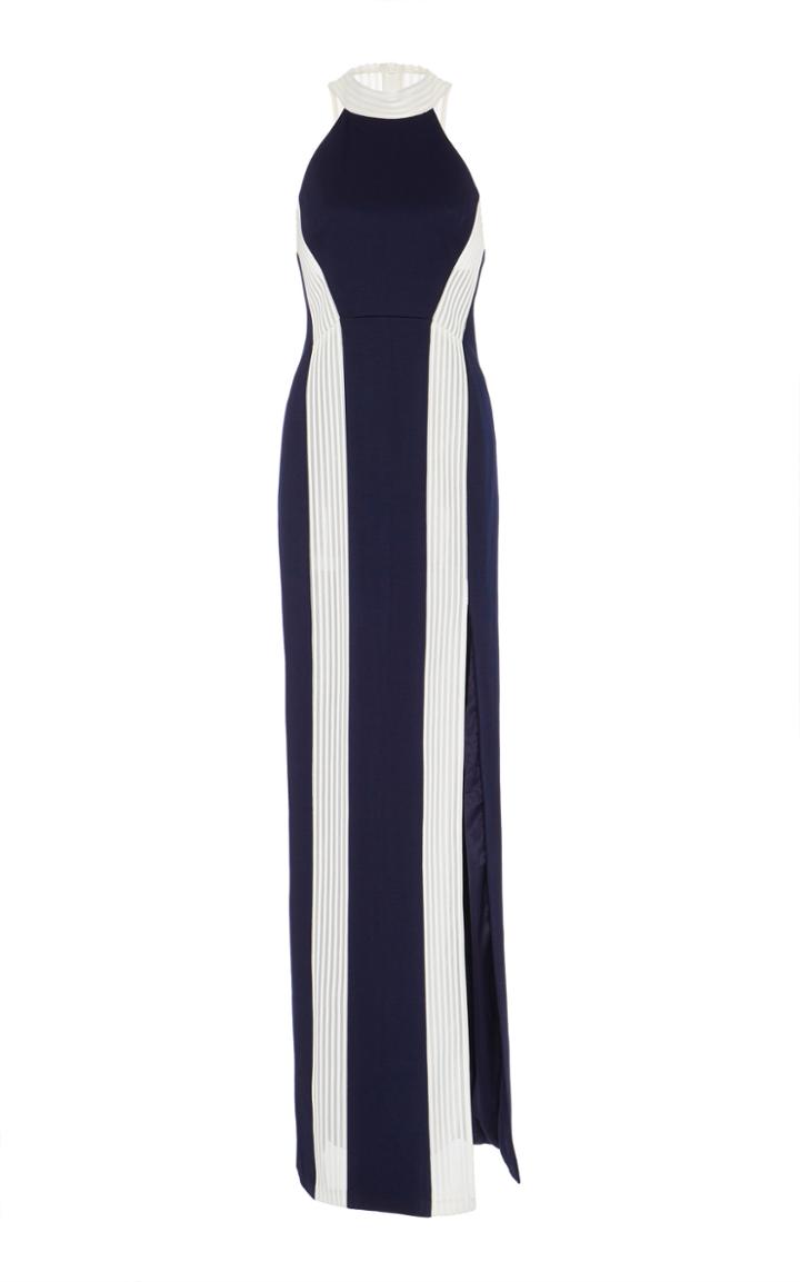 Galvan Striped Halter Column Gown