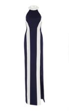 Galvan Striped Halter Column Gown