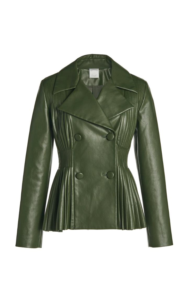 Moda Operandi Huishan Zhang Fifi Pleated Faux-leather Blazer