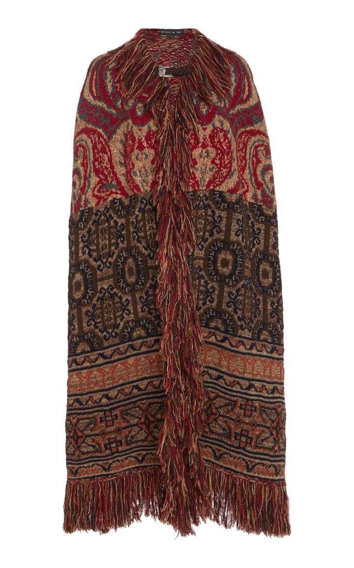 Etro Paisley Fringe-trimmed Wool-blend Cape