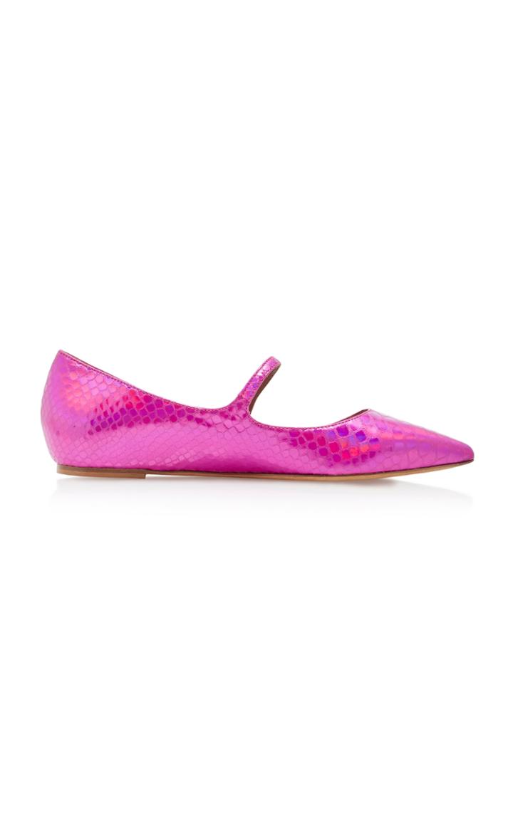 Tabitha Simmons Hermione Iridescent Snake-effect Leather Flats