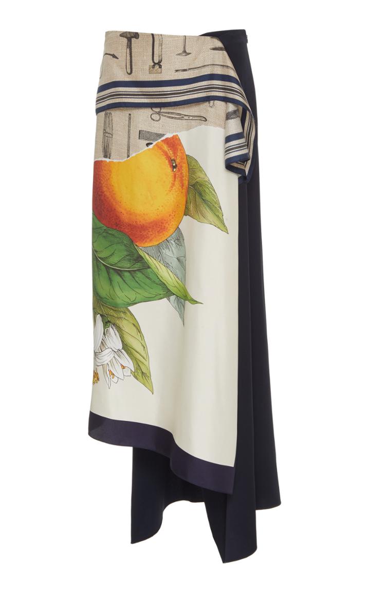 Moda Operandi Monse Asymmetric Printed Silk Midi Skirt Size: 0