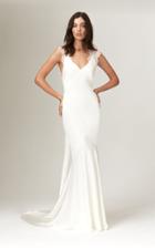 Savannah Miller Alma Deep V Satin Gown With Chantilly Lace Trim Straps