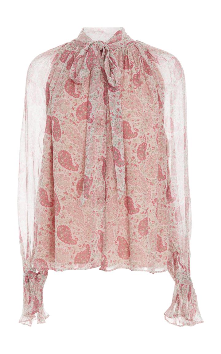 Co Ruffled Cuff Tie Collar Blouse