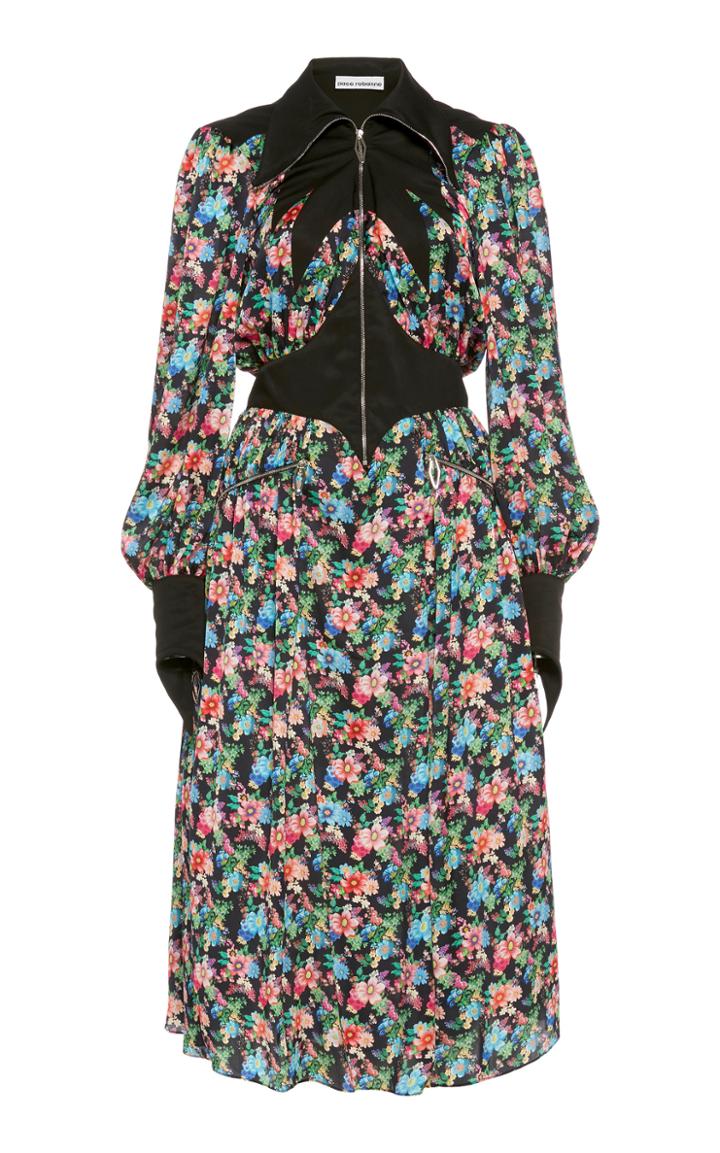 Moda Operandi Paco Rabanne Satin-inset Floral-print Crepe De Chine Dress Size: 34