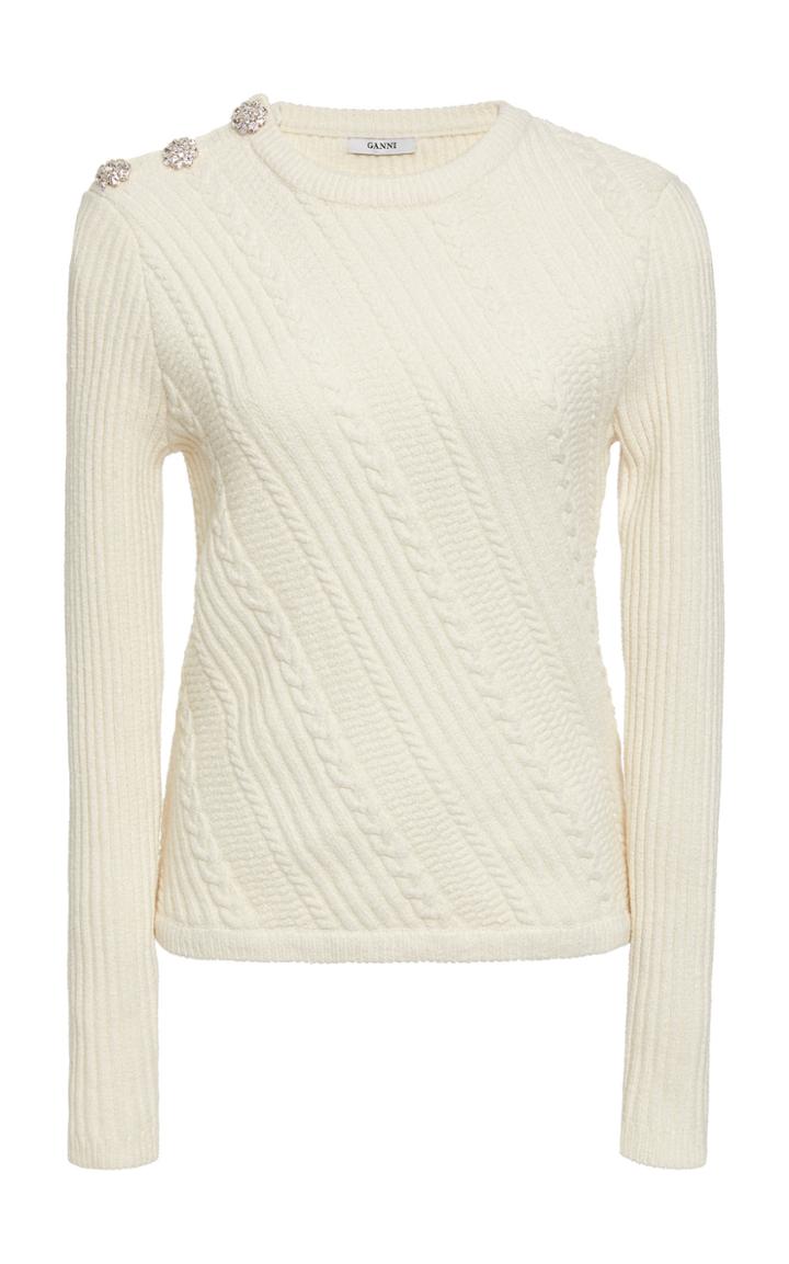 Ganni Button-detailed Cotton-blend Cable Knit Sweater