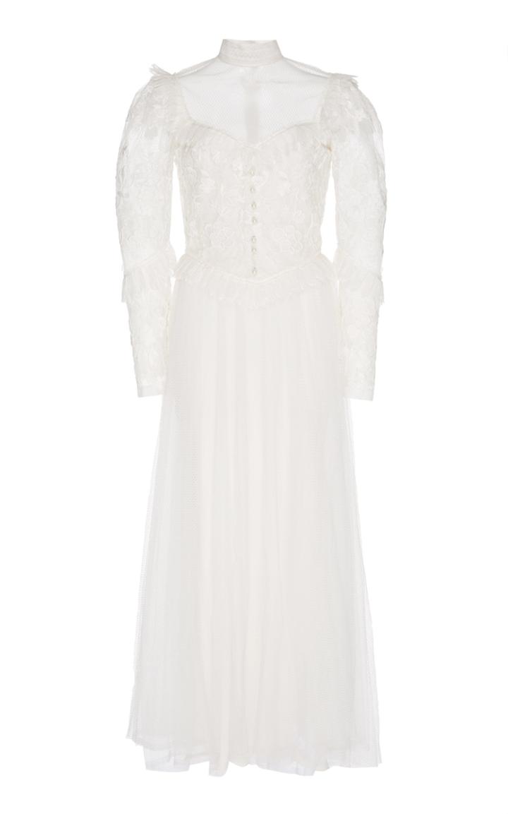 Sandra Mansour Lace Embroidered Midi Dress