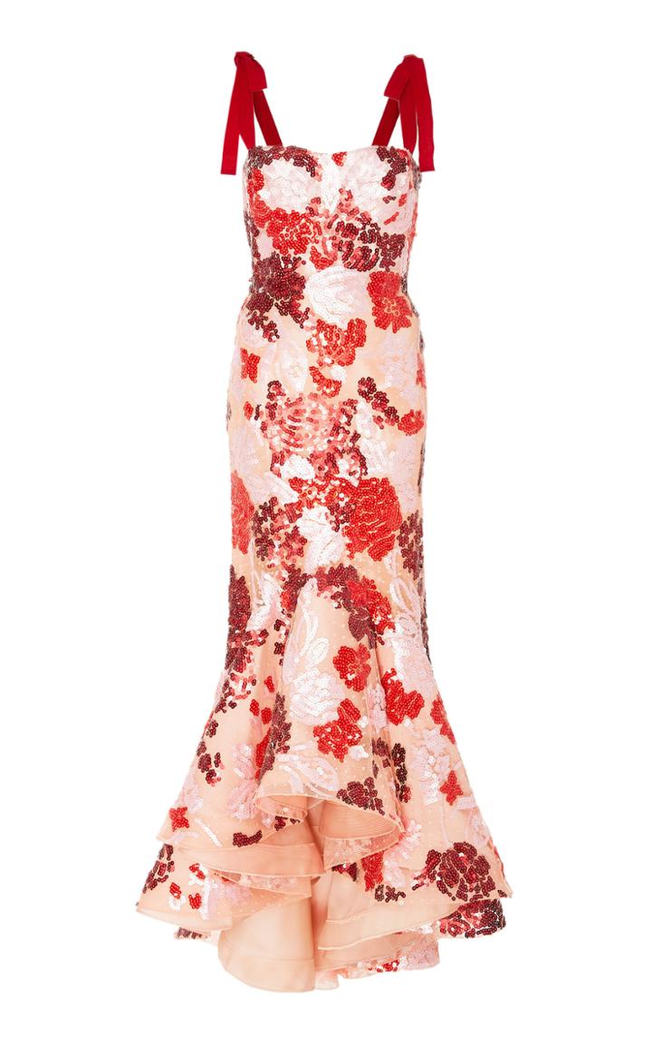 Silvia Tcherassi Exclusive Peonia Asymmetric Sequined Georgette Midi Dress