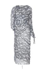Atlein Cropped Sleeve Printed Stretch Tulle Dress