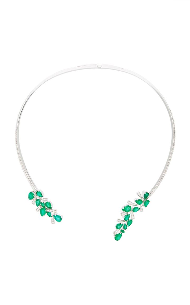 Hueb Mirage 18k White Gold Diamond And Emerald Necklace