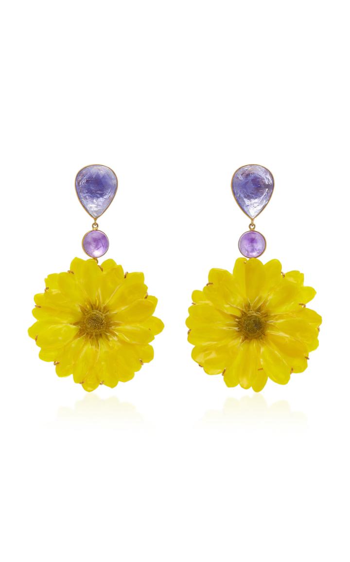 Bahina Daisy 18k Gold Tanzanite And Amethyst Earrings