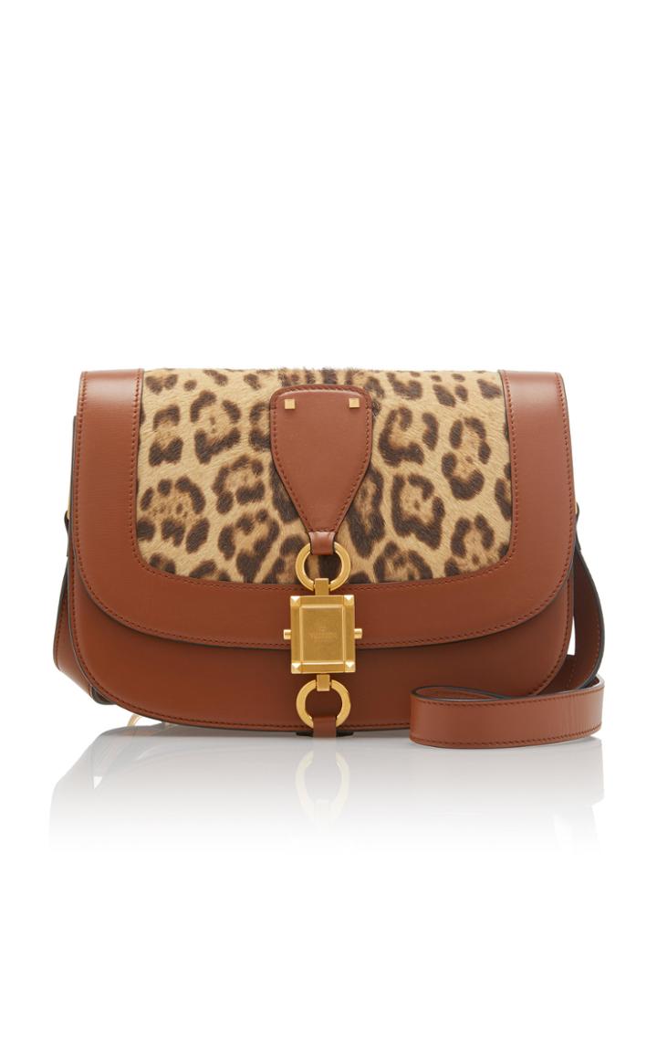 Valentino V-locker Leopard Haircalf And Leather Saddle Bag
