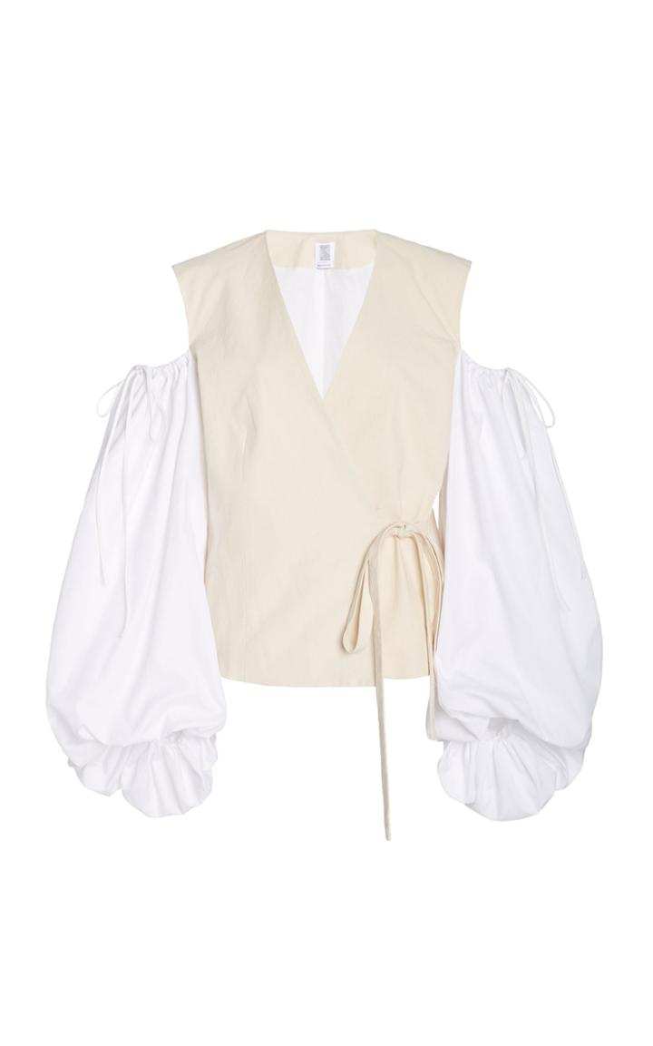 Rosie Assoulin Cold-shoulder Cotton-poplin Wrap Top