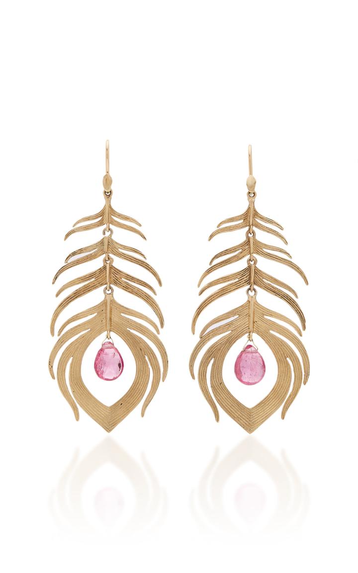 Annette Ferdinandsen M'o Exclusive: Long Rubellite Peacock Feather Earrings