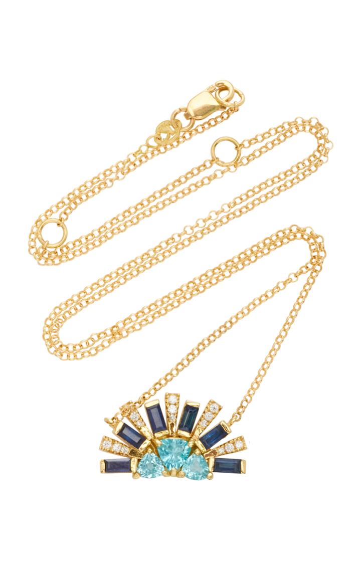 Carol Kauffmann 18k Gold, Apatite, Sapphire And Diamaond Necklace