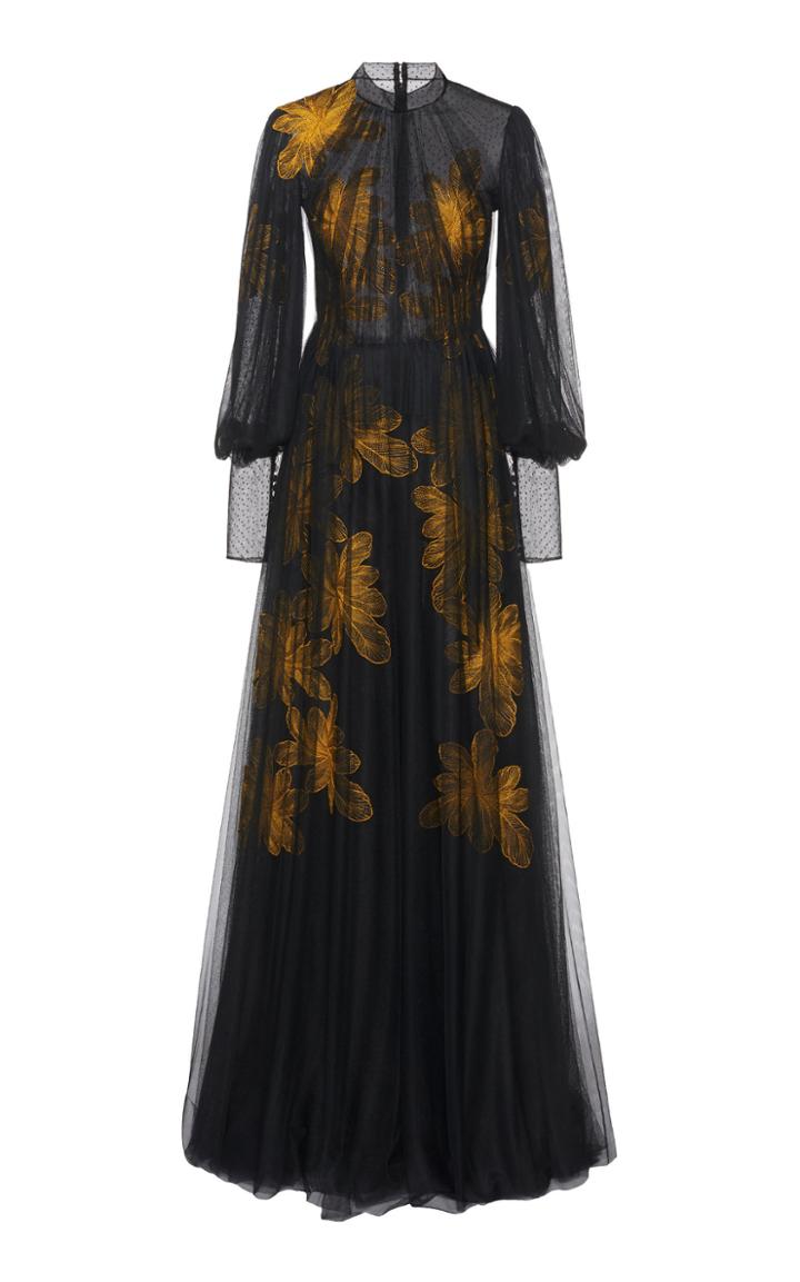 Costarellos Embroidered Peplum Gown