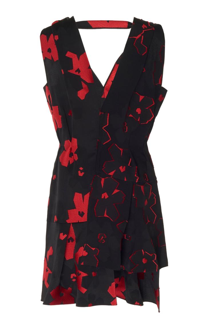 Roland Mouret Helier Asymmetrical Floral Satin Jacquard Blouse