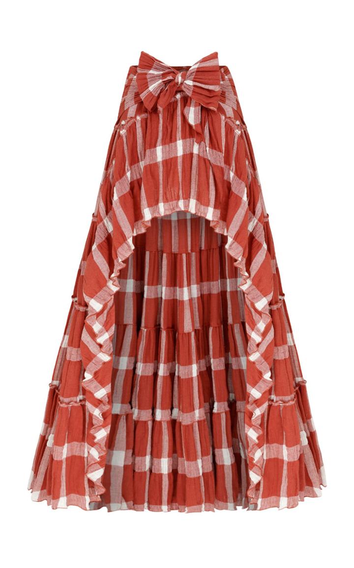 Moda Operandi Raisa Vanessa Plaid Maxi Skirt With High Slit And Ribbon Detail