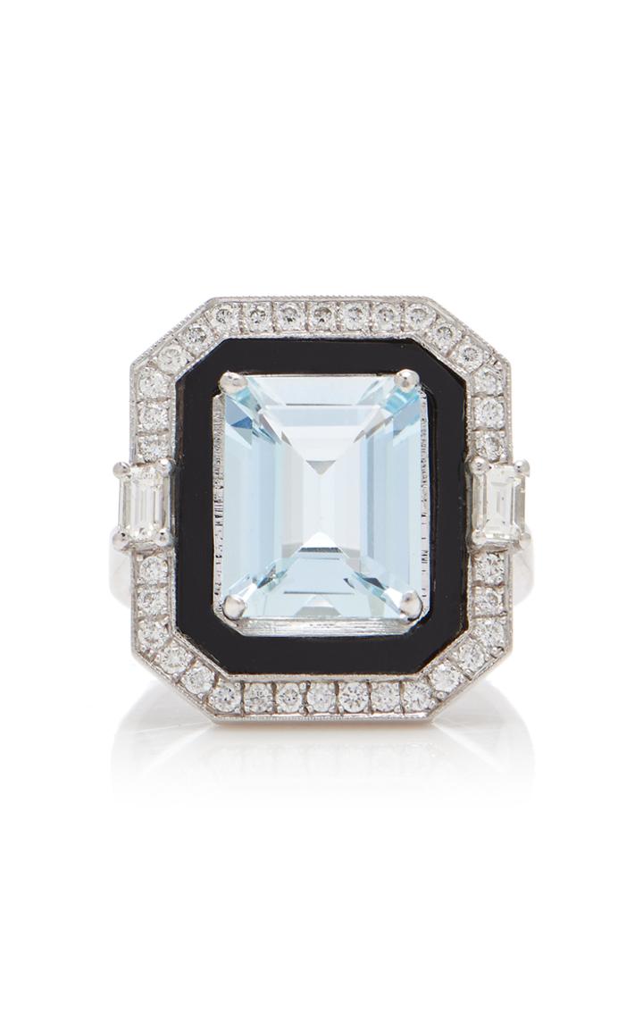Melis Goral 18k White Gold, Diamond And Aquamarine Ring