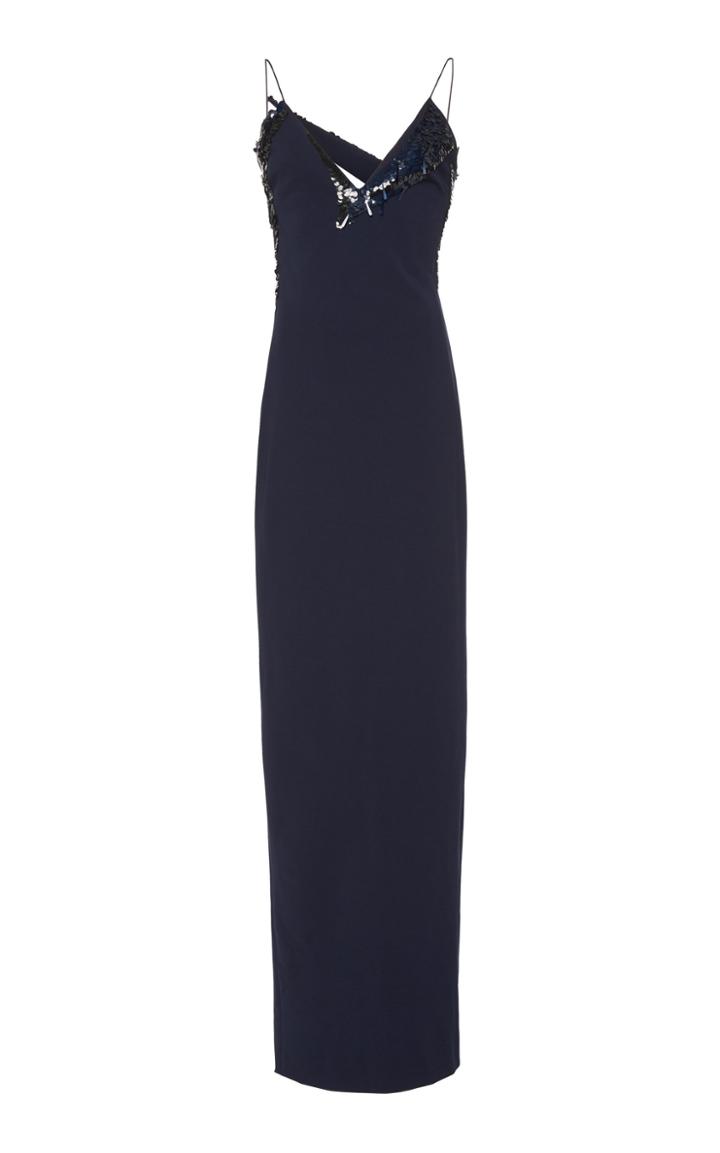 Cushnie Tonal Zebra Paillette Embroidered Chiffon Gown