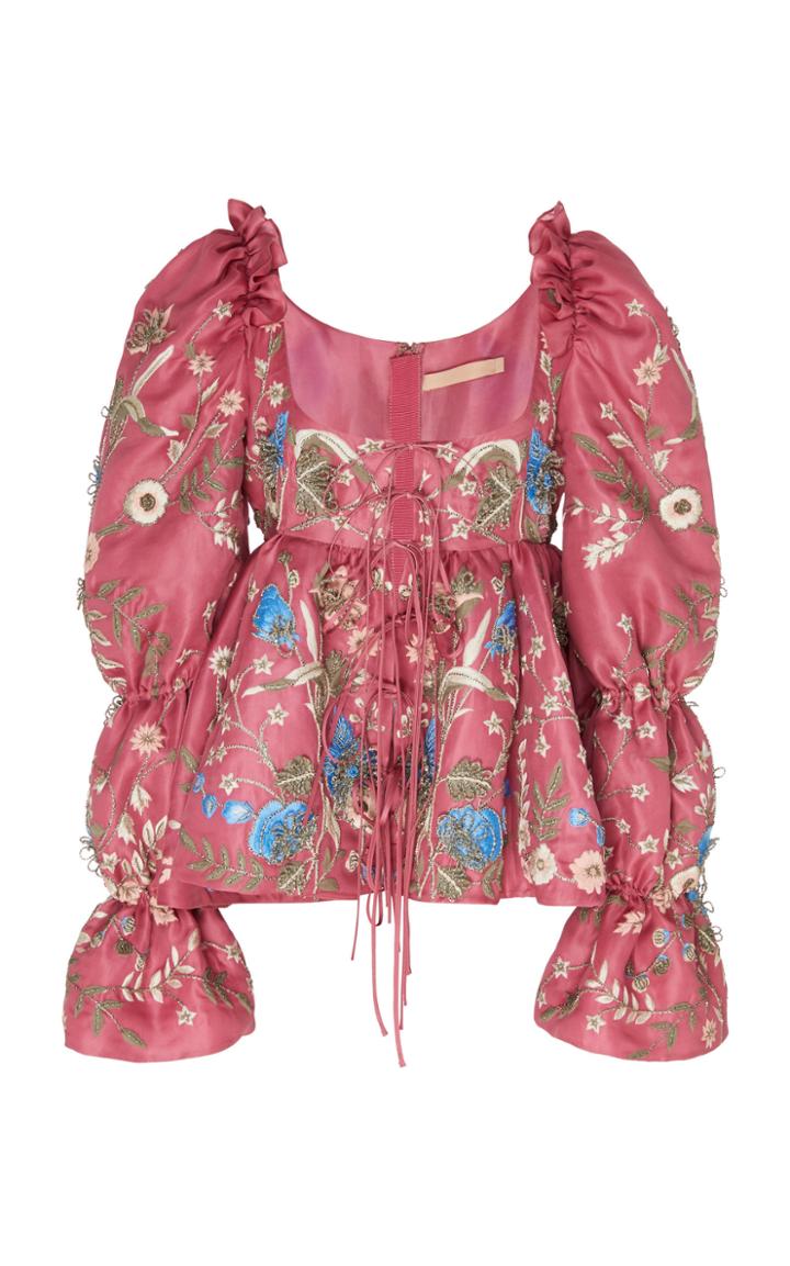 Moda Operandi Brock Collection Floral Hand Beaded Silk Blouse Size: 0