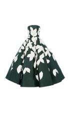 Oscar De La Renta Leaf Embroidered Tea Length Gown
