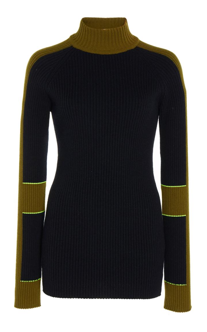 Victoria Beckham Mock Neck Ribbed Wool Cashmere Sweater